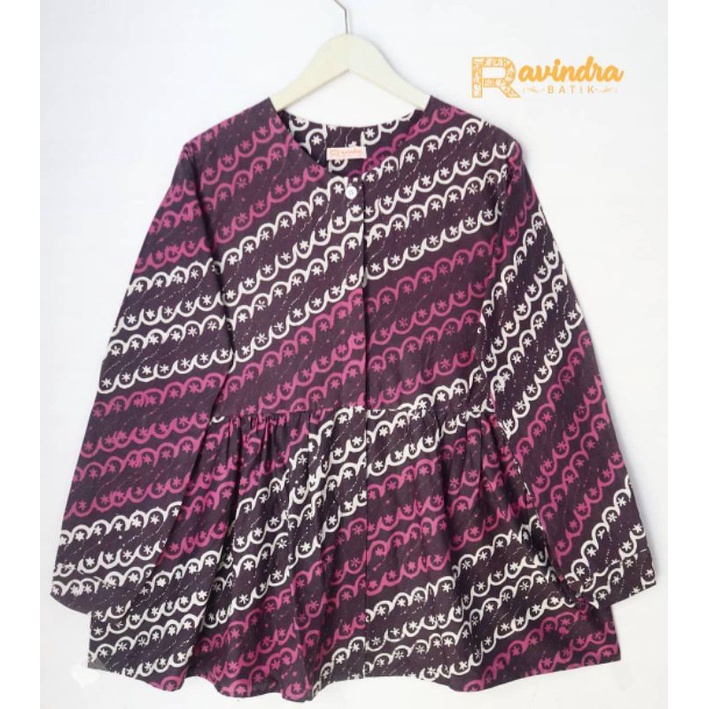 Atasan Batik Wanita Blouse Ruffle Batik Cap