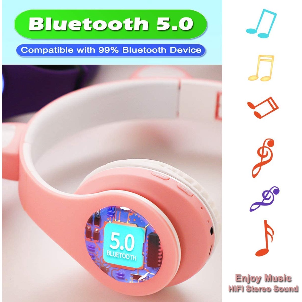 B39 Headset Bluetooth Telinga Kucing Headphone Lucu LED Wireless Headset Gaming Telinga Kucing Headset Anak Motif Kuping Kucing Bando Model Telinga