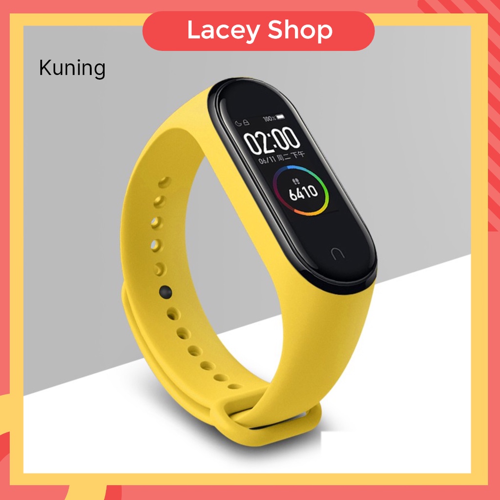 Tali Strap Silikon Smartwatch Mi Band 5 dan 6 Polos Monokrom-Kuning