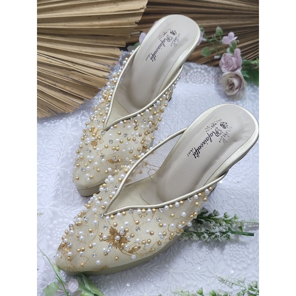 sepatu wedding yasmika gold tinggi 10cm platform