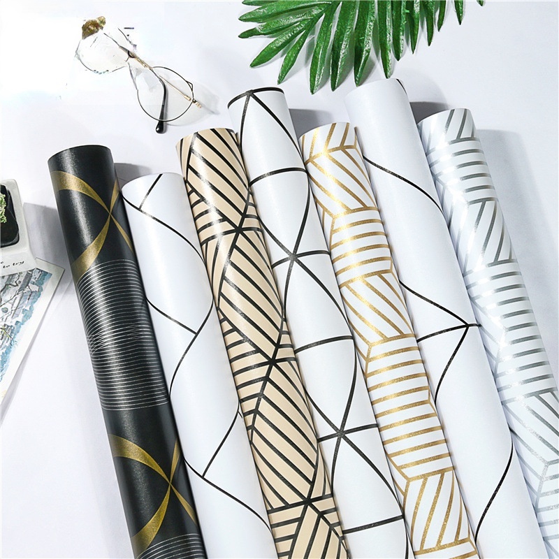 [ 2M PVC Geometric Line Self-adhesive Wallpaper Decoration for Kitchen Bedroom Home Living Room Bedroom ]