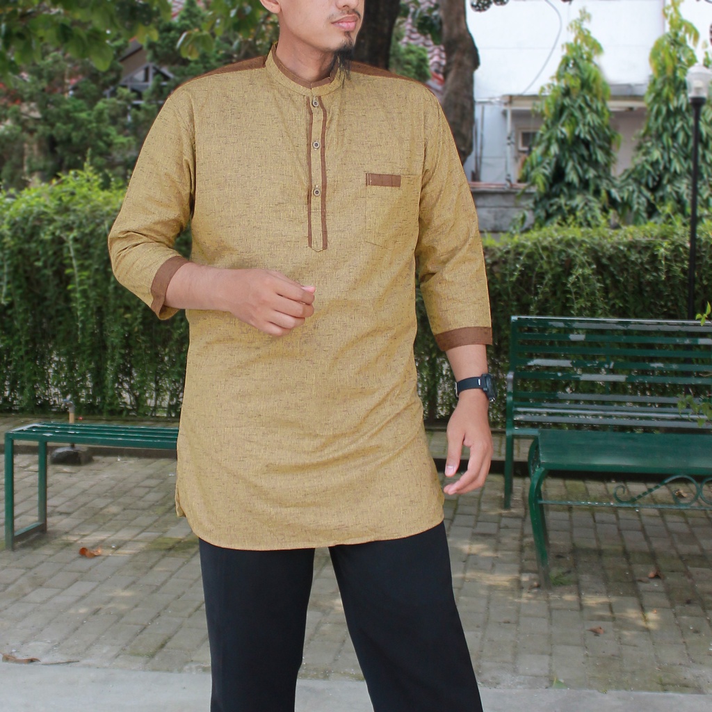 KURTA koko Pakistan Baju Muslim Pria Dewasa Qurta Lengan 3/4 KODE D Grosir bahan katun PREMIUM panjang