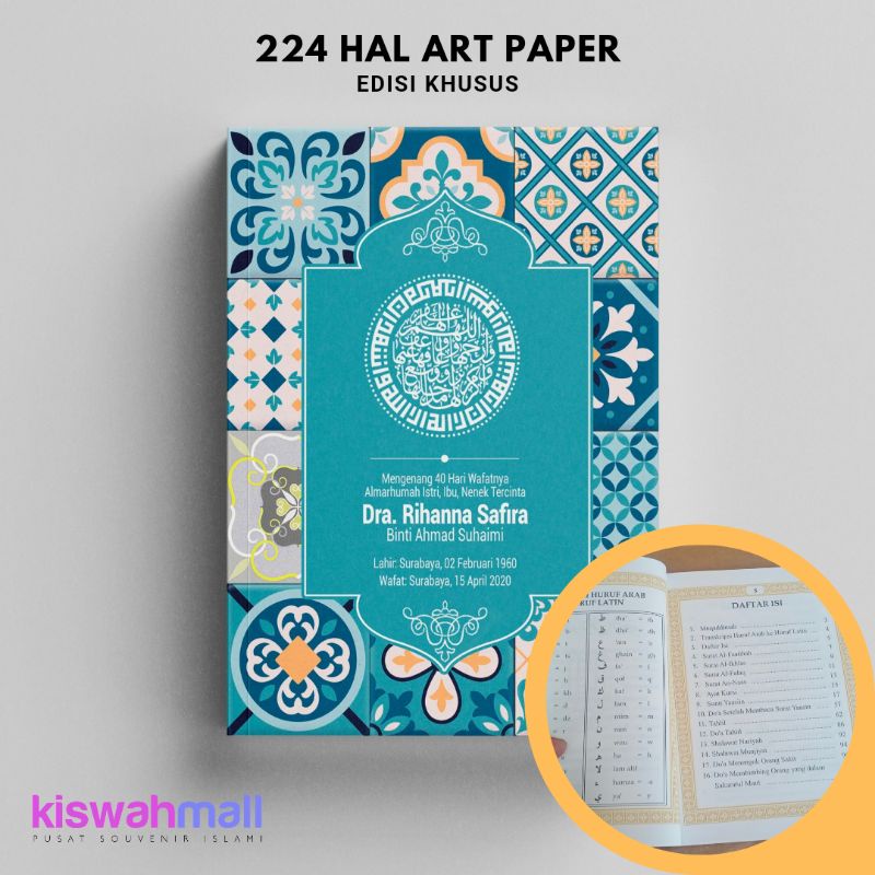 Buku Yasin Softcover 224 Halaman Art Paper + 2 Halaman Sisipan (Foto dan Nama Keluarga)