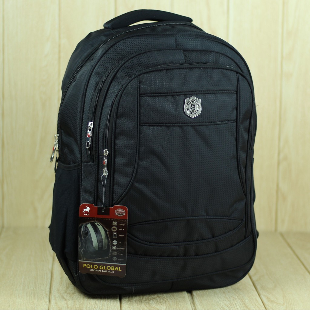 Tas Ransel Polo Global 9608 Hitam Laki Laki Bahan Tebal Berkualitas