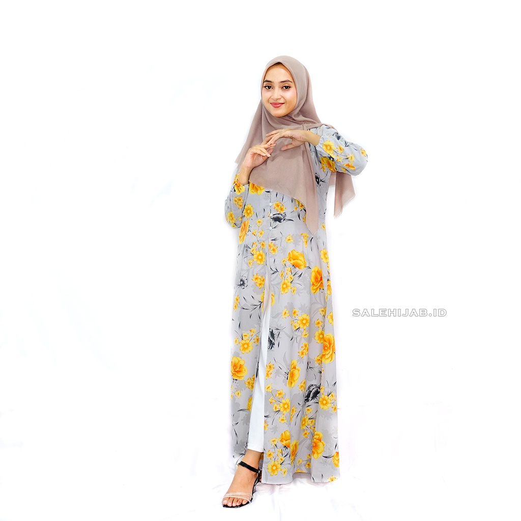 OSAKA LONG DRESS Belah Tengah - tunik panjang motif bunga