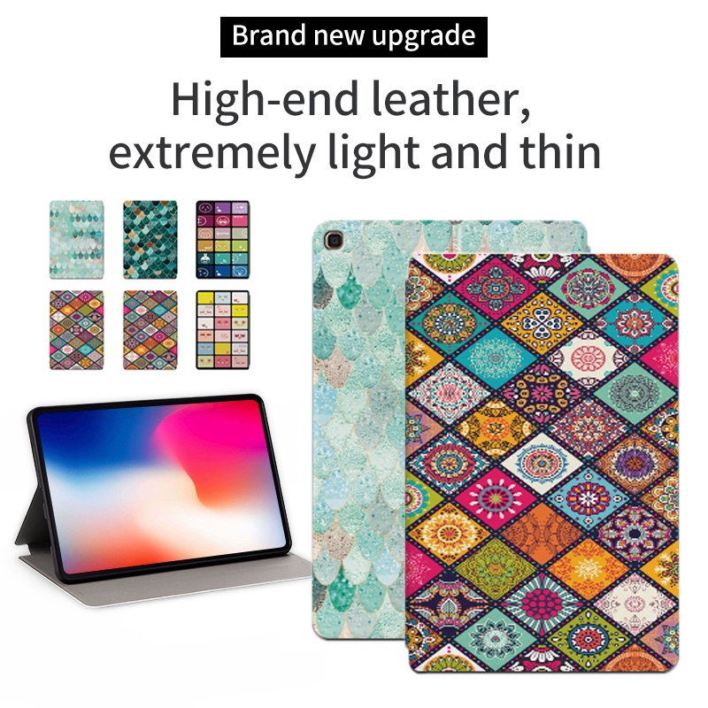 Untuk Samsung Galaxy Tab A 10.1 (2019) Flip Leather Case SM-T515 SM-T510 10.1-inci Fashion Tablet Casing Fancy Color Lattice Series Stand Cover