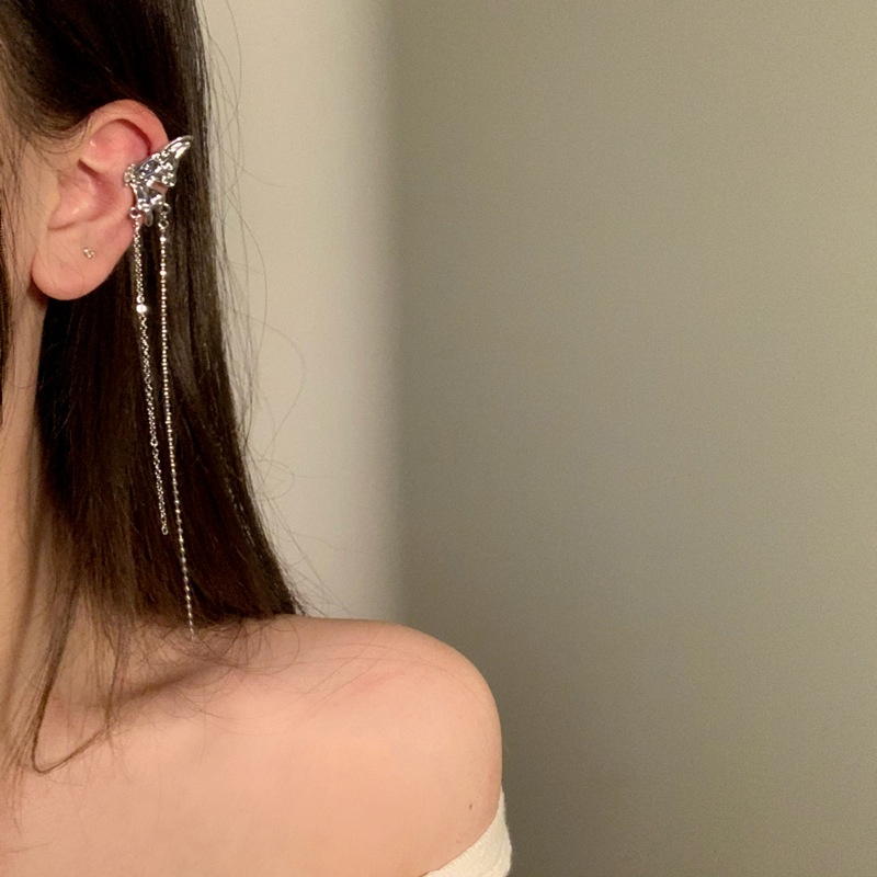 Anting Klip Telinga Model Butterfly Aksen Rumbai Untuk Wanita