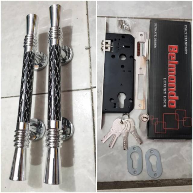 Paket handle pintu stainless 35cm silver hitam PROMO TERMURAH