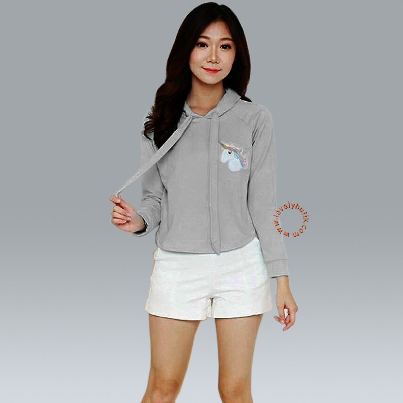 Lovelybutik Unicorn Hoodie Hudie Polos Remaja Wanita Korea Terbaru