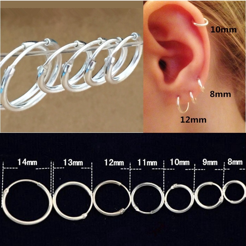 1pasang Anting Tusuk Sterling Silver Hoop Cartilage Helix