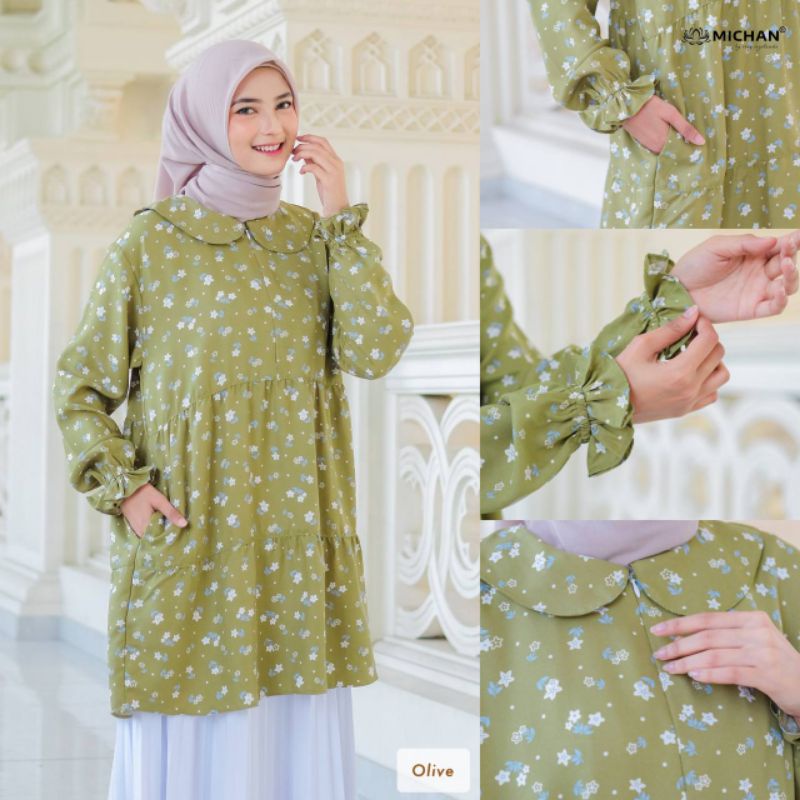 Baju Tunik Dewasa Baju Tunik Motif Bunga Baju Atasan Wanita Tunik Safwah Flowerly Michan Baju Tunik 