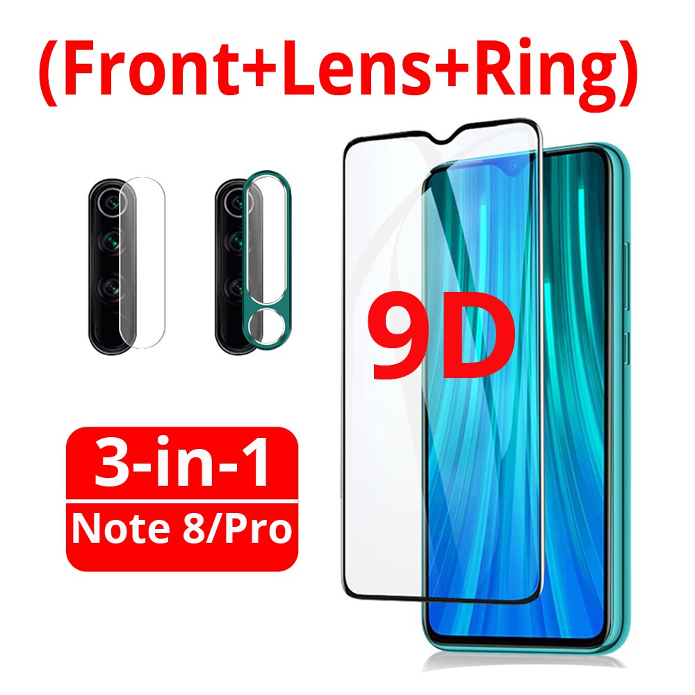3 In 1 Tempered Glass For Xiaomi Redmi Note 8 Pro Screen Protector Camera Lens Glass Metal Ring Indonesia