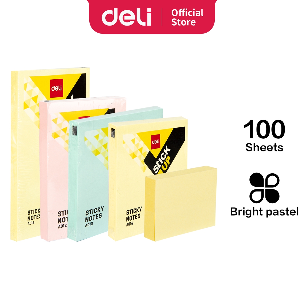 

Deli Memo Tempel Sticky Notes 3"x 2" 100sheets Warna Kuning dan Pastel, Tahan Lama