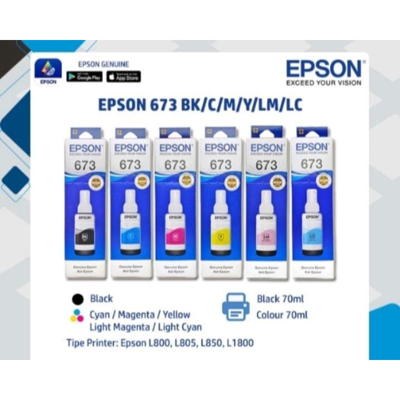 Paket 1 set Tinta EPS0N 673 0RIGINAL (B,C,M,Y,LC,LM)