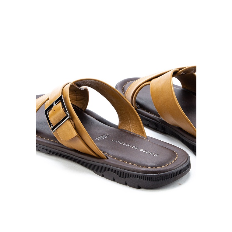 SANDAL SLIDE KULIT ANDRE VALENTINO PRIA ORIGINAL CASUAL COKLAT AVM13