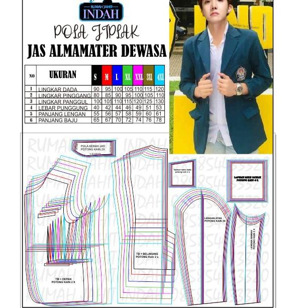 Telah Hadir.. Pola Jahit Pola Baju Pola Jas Almamater Dewasa ukuran  S-4XL