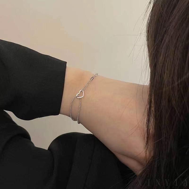 Gelang Rantai Double layer Bentuk Hati Model Hollow Out Untuk Wanita