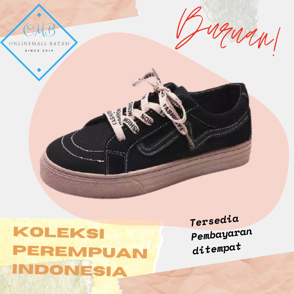 Sepatu Sneakers Kanvas Wanita Casual Import Sport Shoes Original Hitam Putih Onlinemall (8805)-2
