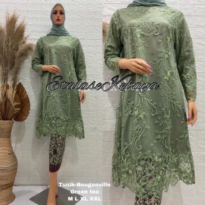 Cod/real pict stelan tunik padang/tunik modern/kebaya pesta/kebaya kondangan/kebaya wisuda-Set greentea