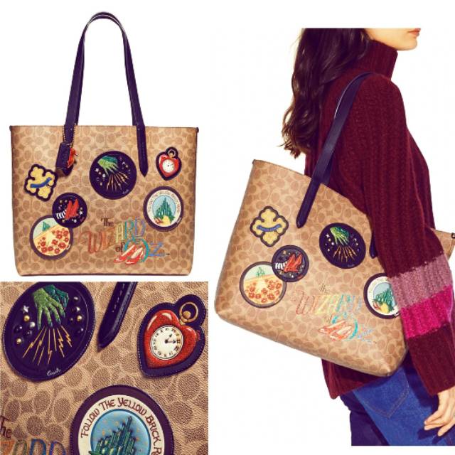 Tas Tote Wanita Coach Wizard Of Oz Sign Khaki Tote