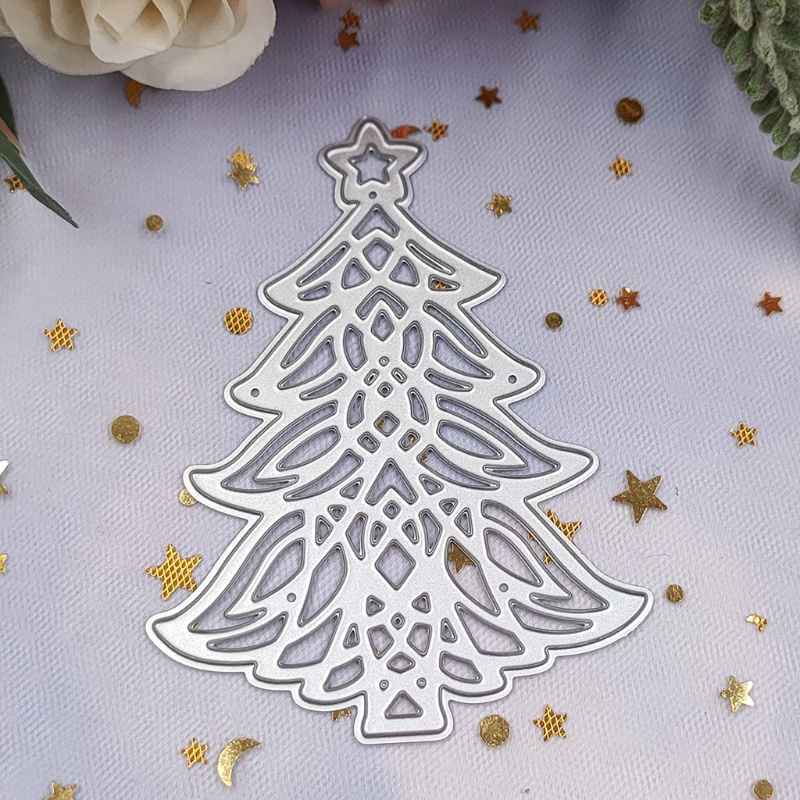 Cetakan Stensil Cutting Dies Motif Pohon Natal Bahan Metal Untuk Scrapbook / Craft DIY