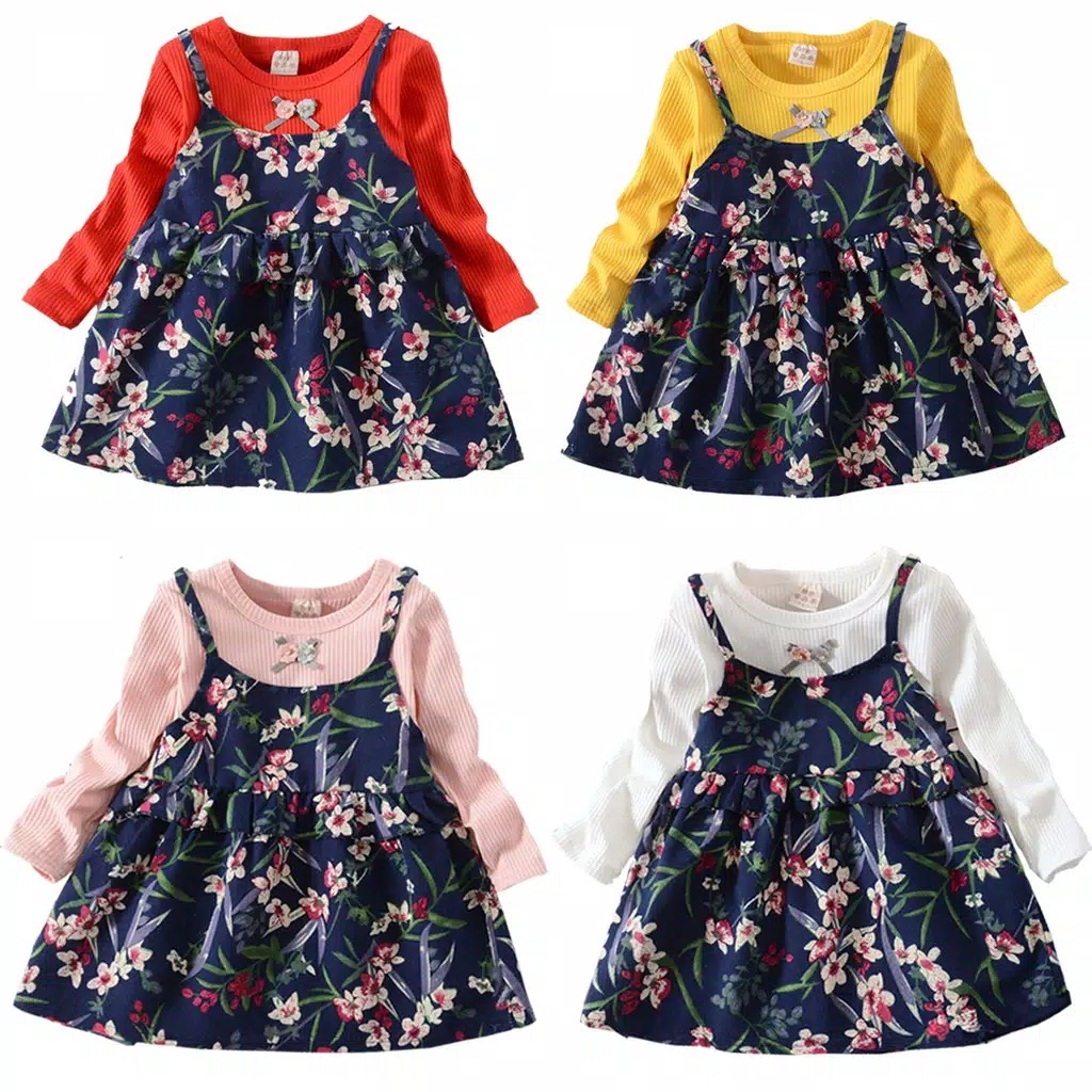 SALE DR11-Dress Anak Bamboo Leaf Flower Panjang