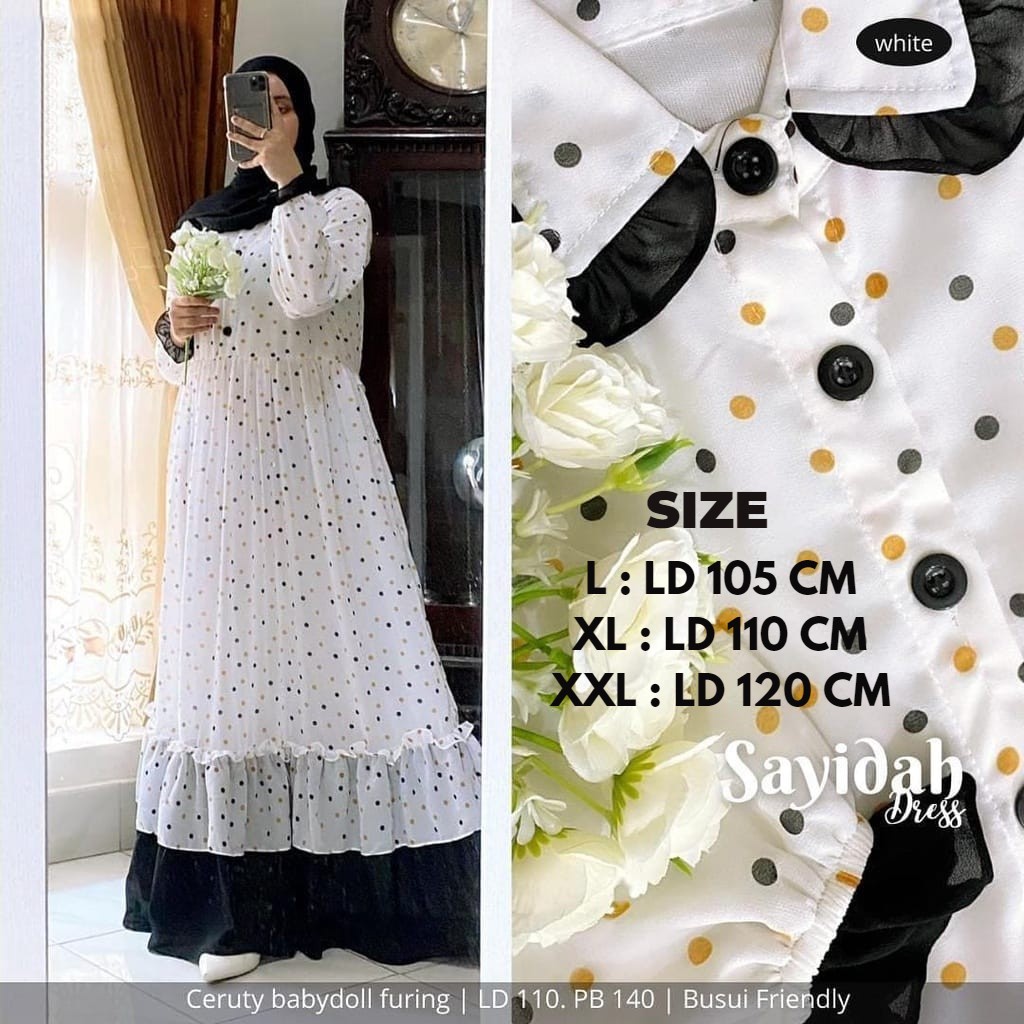 Gamis Polkadot Terbaru Dress Muslim Ceruty Babydoll Full Furring Ld 110 Cm Fashion Muslim Sayidah