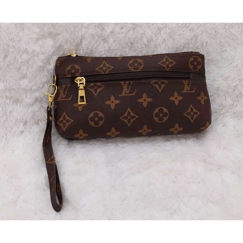 Dompet Tangan / Tas Replika Louise Vuitton ( LV ) Wanita Murah 2 Resleting Dengan Model Elegan