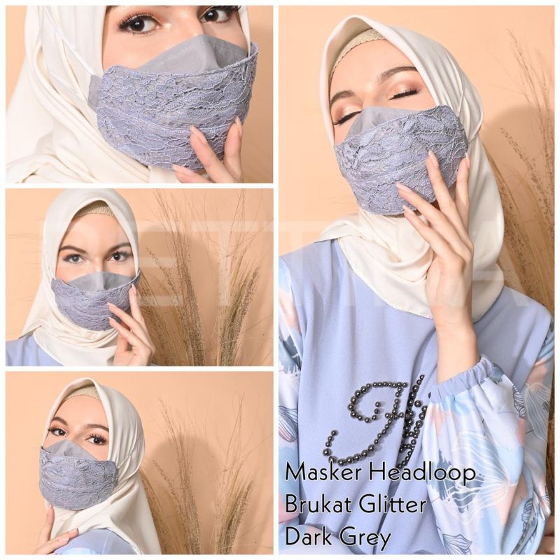 MASKER HIJAB KAIN BRUKAT GLITER MASKER LEBARAN MASKER PESTA MASKER WARNA MASKER NON MEDIS