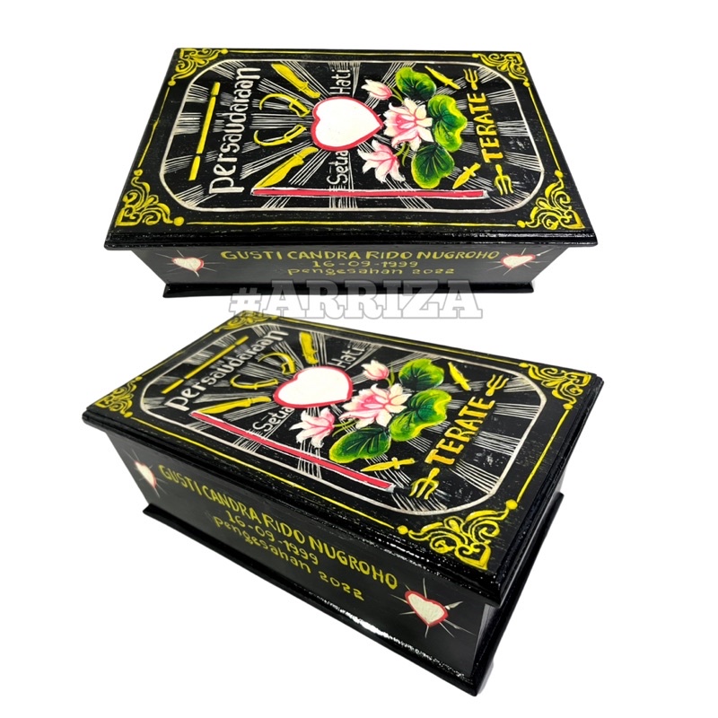 KOTAK MORI PSHT MURAH DARI KAYU JATI MOTIF LOGO FULL UKIR WARNA (FREE UKIR NAMA) TEMPAT PENYIMPANAN SABUK PENCAK SILAT
