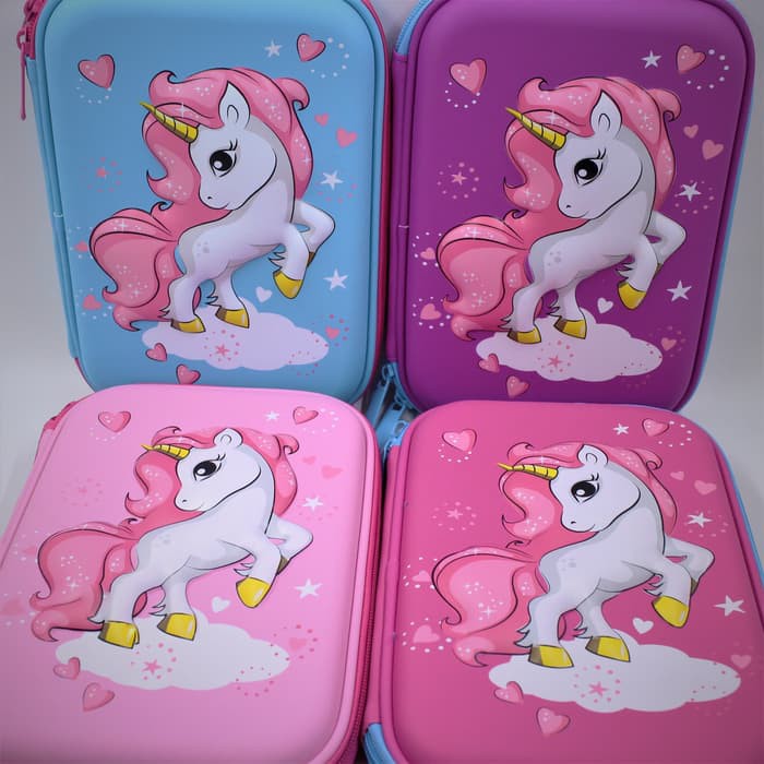 

SMIGGLE LOOK ALIKE KOTAK PENSIL 3D PINK UNICORN + PACKING MIKA TEBAL - Ungu