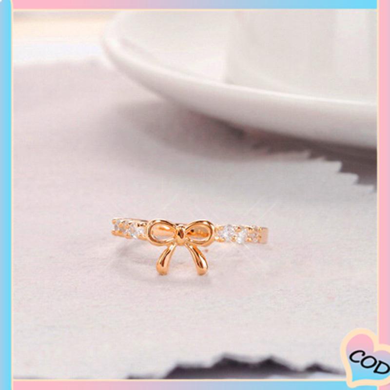 COD❤️ Cincin Busur Berlian Sederhana, Perhiasan Fashion Wanita Kreatif Yang Indah-A.one