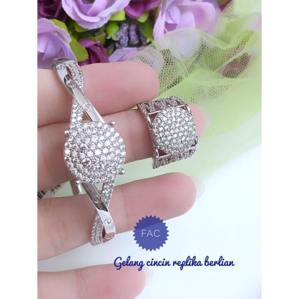 [Replika berlian] Set gelang tangan dan cincin replika berlian full diamond [10 motif] 110621