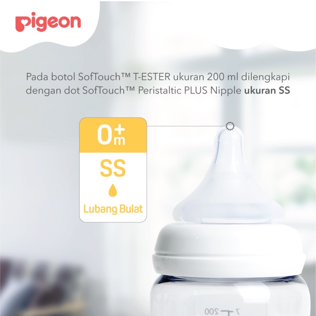 Pigeon SofTouch Peristaltic Plus PP Wide Neck Bottle T-Ester Peach 0m+ Bulan Botol Susu 200ml