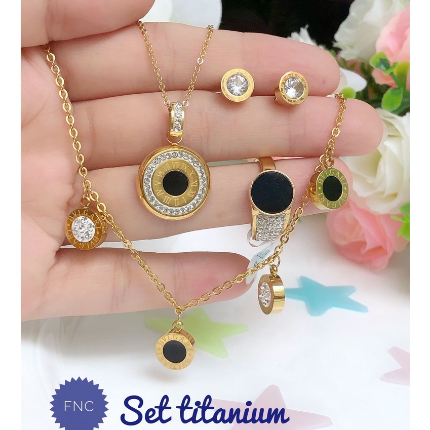 (MEI) Set Perhiasan TITANIUM Anti Karat Kalung Anting Gelang Rantai Cincin Cartier Mewah Modis Viral