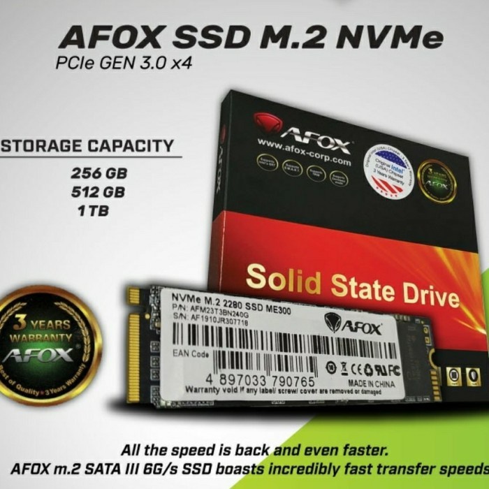 AFOX SSD NVME 512 GB PCIe Gen 3.0 x4