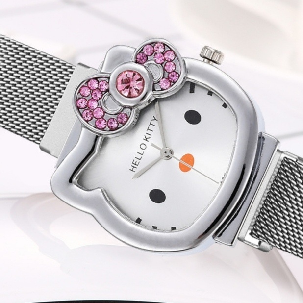 JAM TANGAN WANITA KECIL RANTAI SILVER KITTY JAM100S3 STAINLESS BESI CEWEK MURAH ORIGINAL IMPORT PESTA MEWAH BRANDED KEKINIAN SIMPLE LUCU KOREA