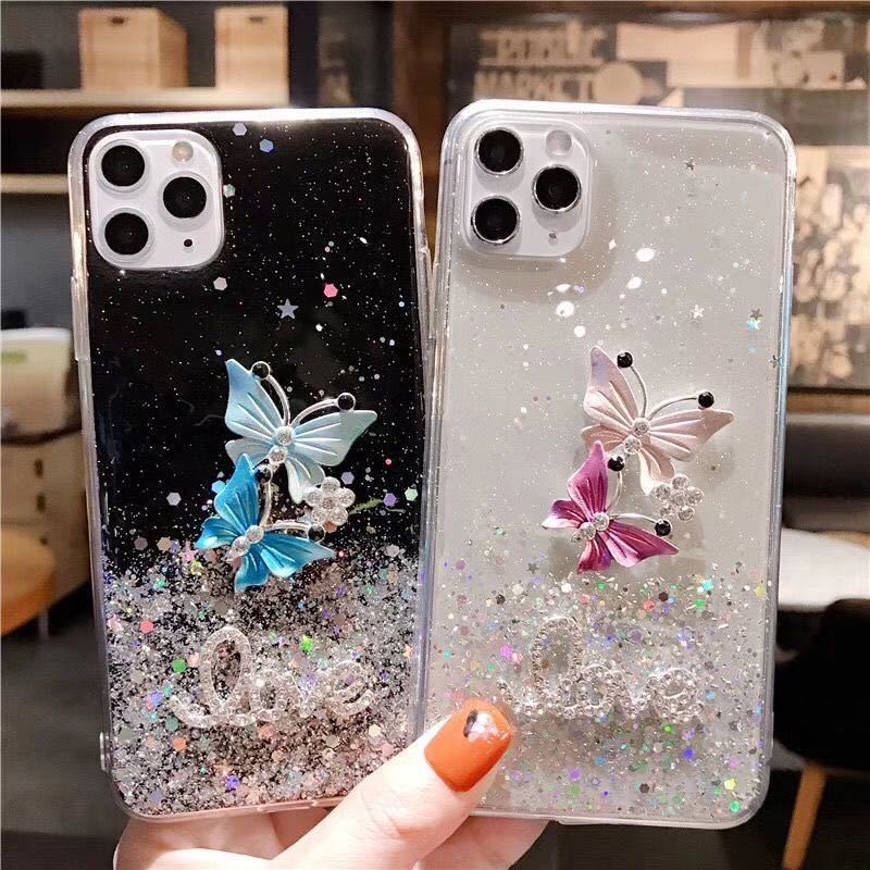 Soft Case Silikon Poco F2 Pro / Redmi K30 Pro Bening Transparant Airbag Anti Crack Design Kupu kupu Glitter - Hijau