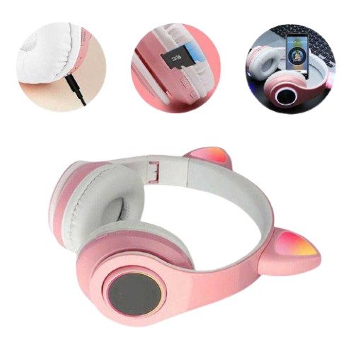 Wireless Bluetooth Headphones Kucing Cute Cat Ear PINK