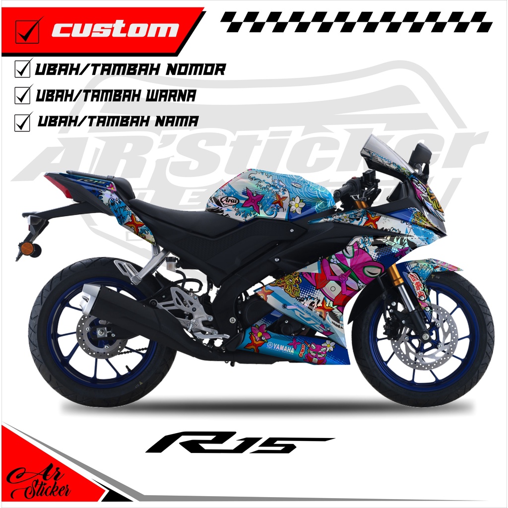 Decal R15 V3 Hologram Pelangi, Chrome - Stiker Dekal Yamaha R15 V3 Full Body Desain ANIME 006