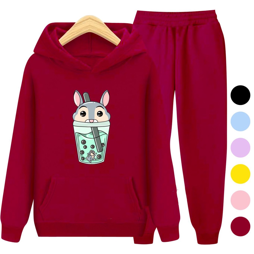 Setelan Sweater Hoodie BOBA RABBIT / Sweater Anak-Anak Remaja Size S, M , XL , XXL