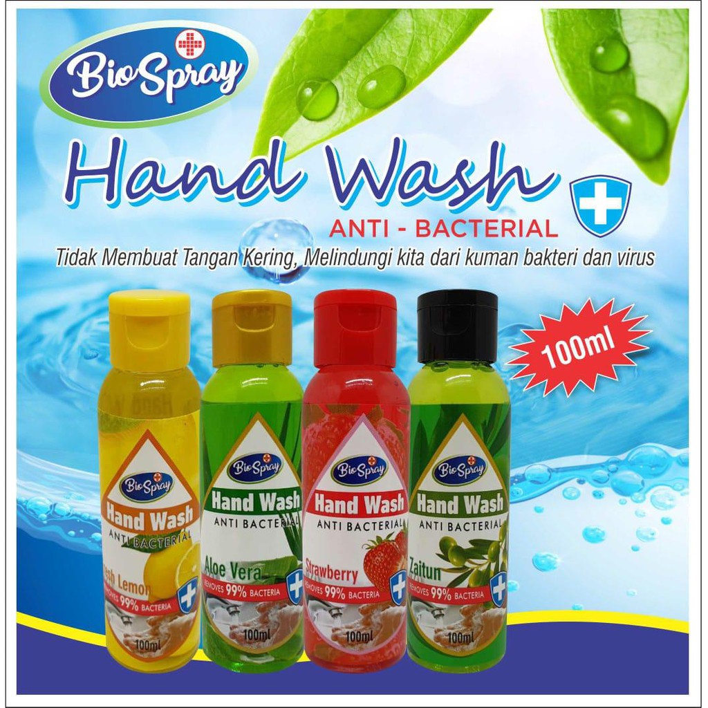 BIOSPRAY HAND WASH ALOE VERA STRAWBERRY LEMON ZAITUN 100ML SABUN CUCI TANGAN PRAKTIS BISA DIBAWA