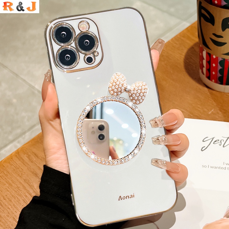 Case Handphone Motif Pita + Cermin Untuk OPPO A57 A77S A16 A15 A95 A54 A74 A94 A53 A3S A5S A7 A12 A52 A92