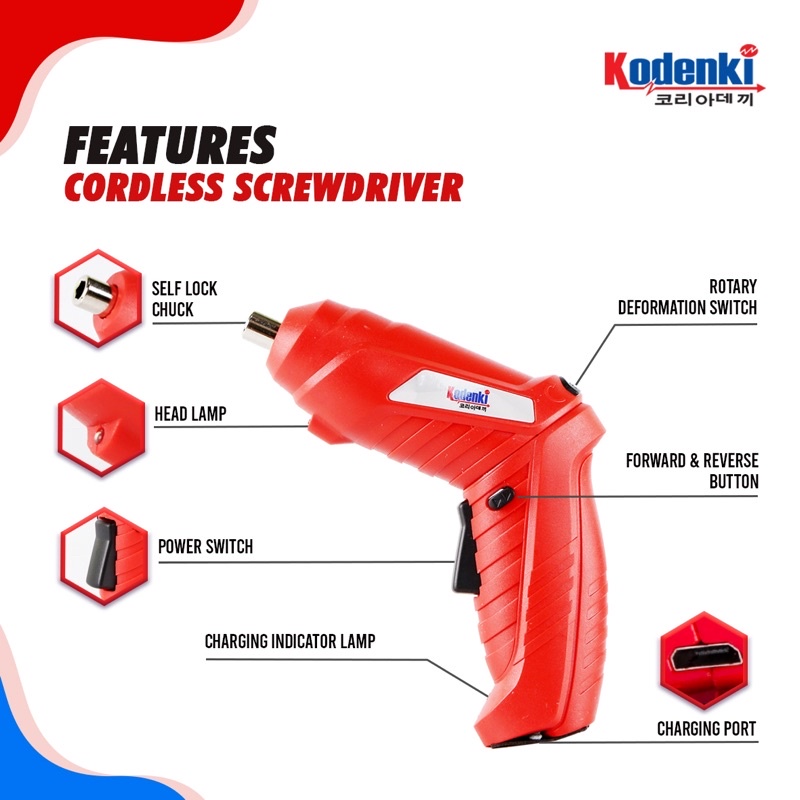 Cordless Screwdriver Kodenki Mesin Bor Obeng Baterai Batre Cas