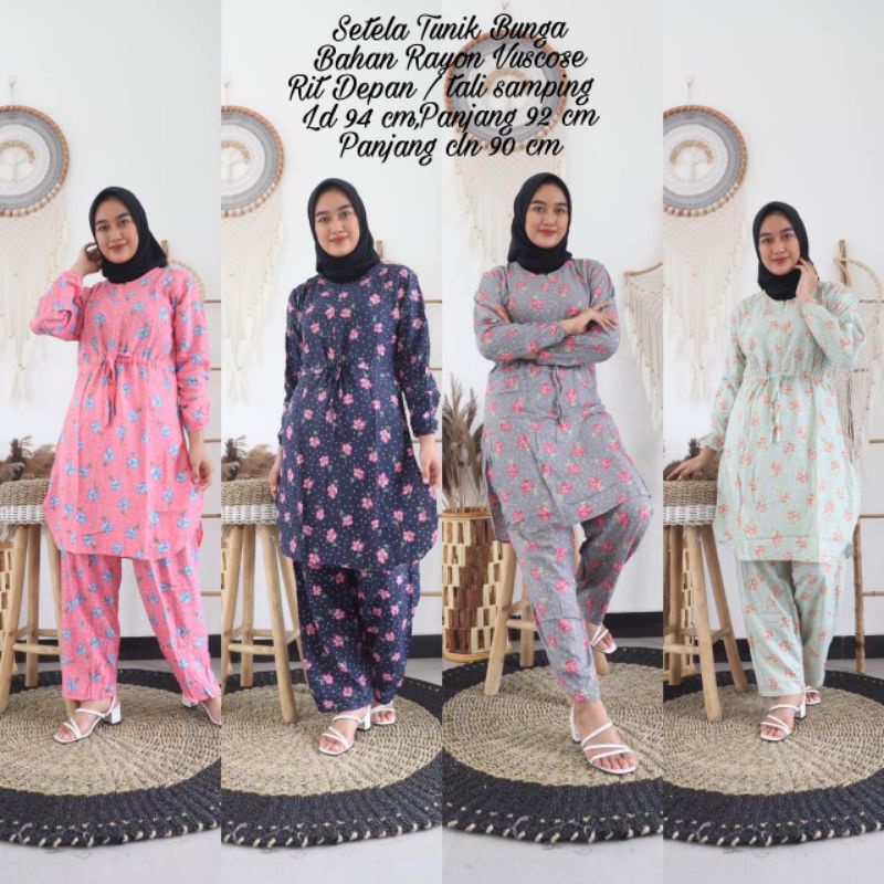 Piyama Tunik Bunga Rayon Viscose