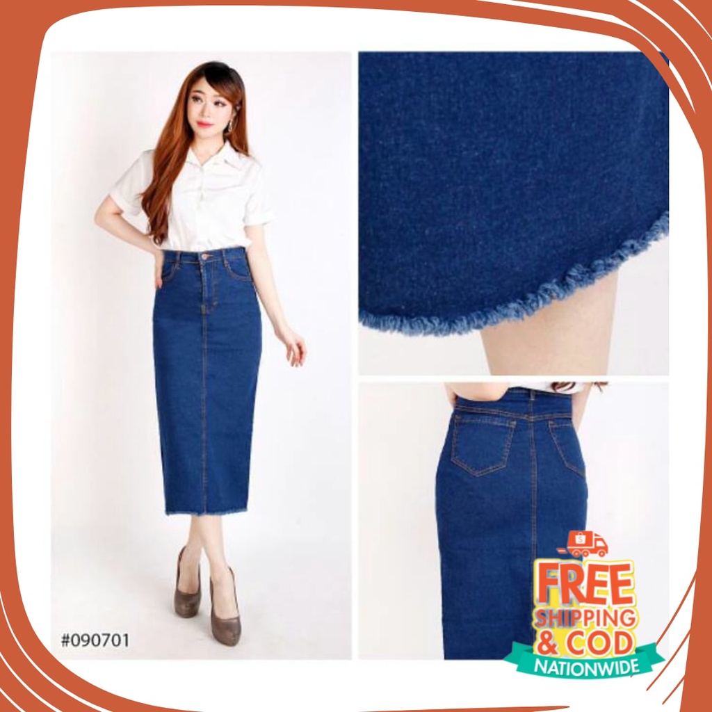 Plisket Jins Dnim MEkar biru merah hitam kuning hijau putih abu /  (2 WARNA) Rok Panjang 7/9 Rawis J