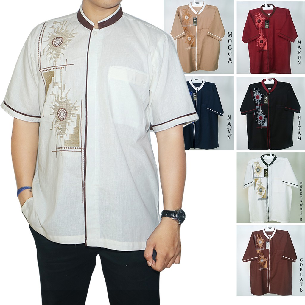 Baju Koko Pria Lengan Pendek Bordir(seri KNPD3) | Shopee Indonesia