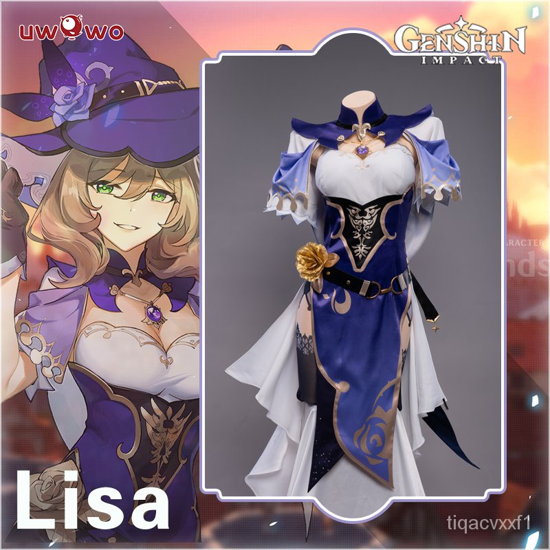 Game Genshin Impact Lisa Witch of Purple Rose Cosplay Costume The Librarian Sexy Dress*&--
