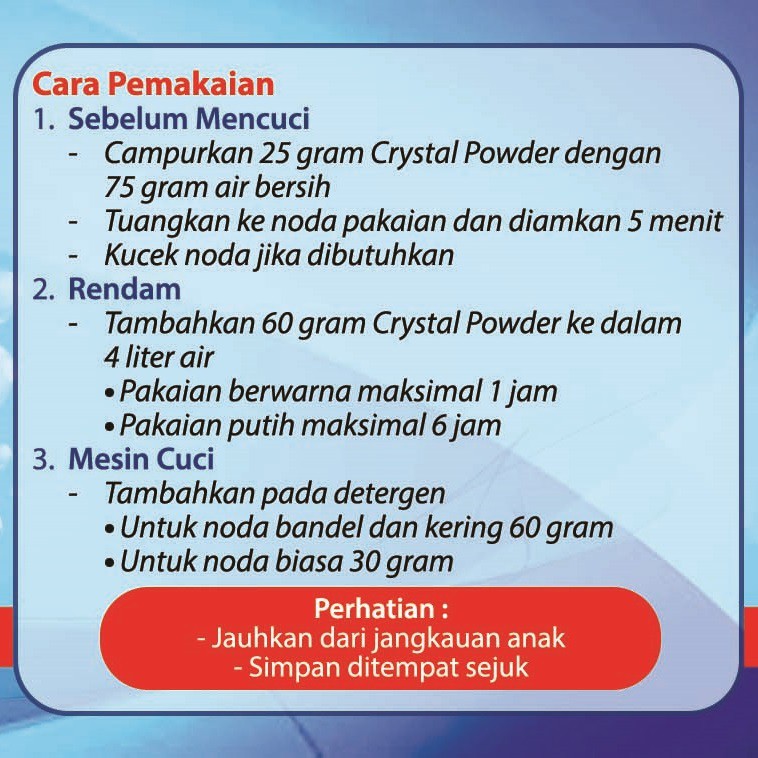 Penghilang Noda Pakaian SANNI CRYSTAL POWDER Pembersih Noda Pakaian 500gr Konsentrat