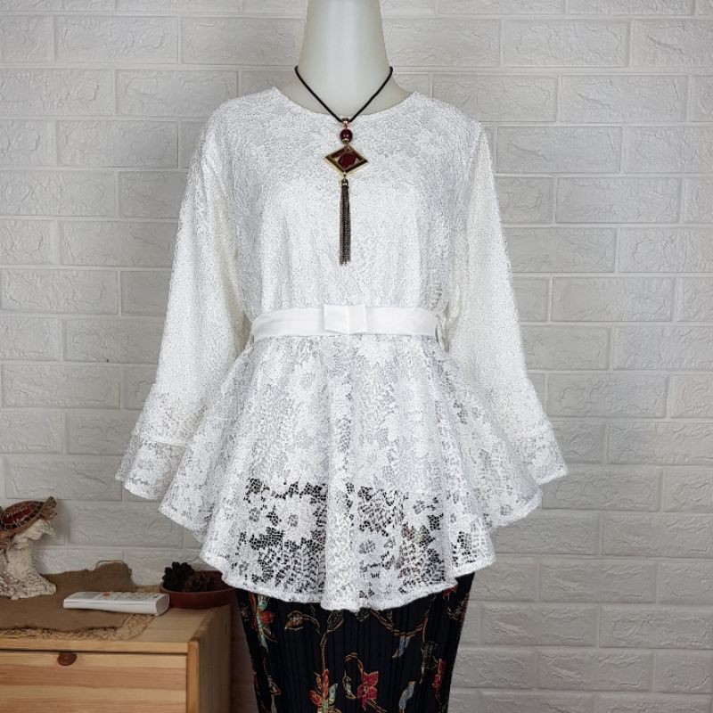 Atasan Kebaya Brokat / brukat Rinjani / kebaya lamaran / kebaya wisuda / kebaya modern PART 1-Putih atasan saja